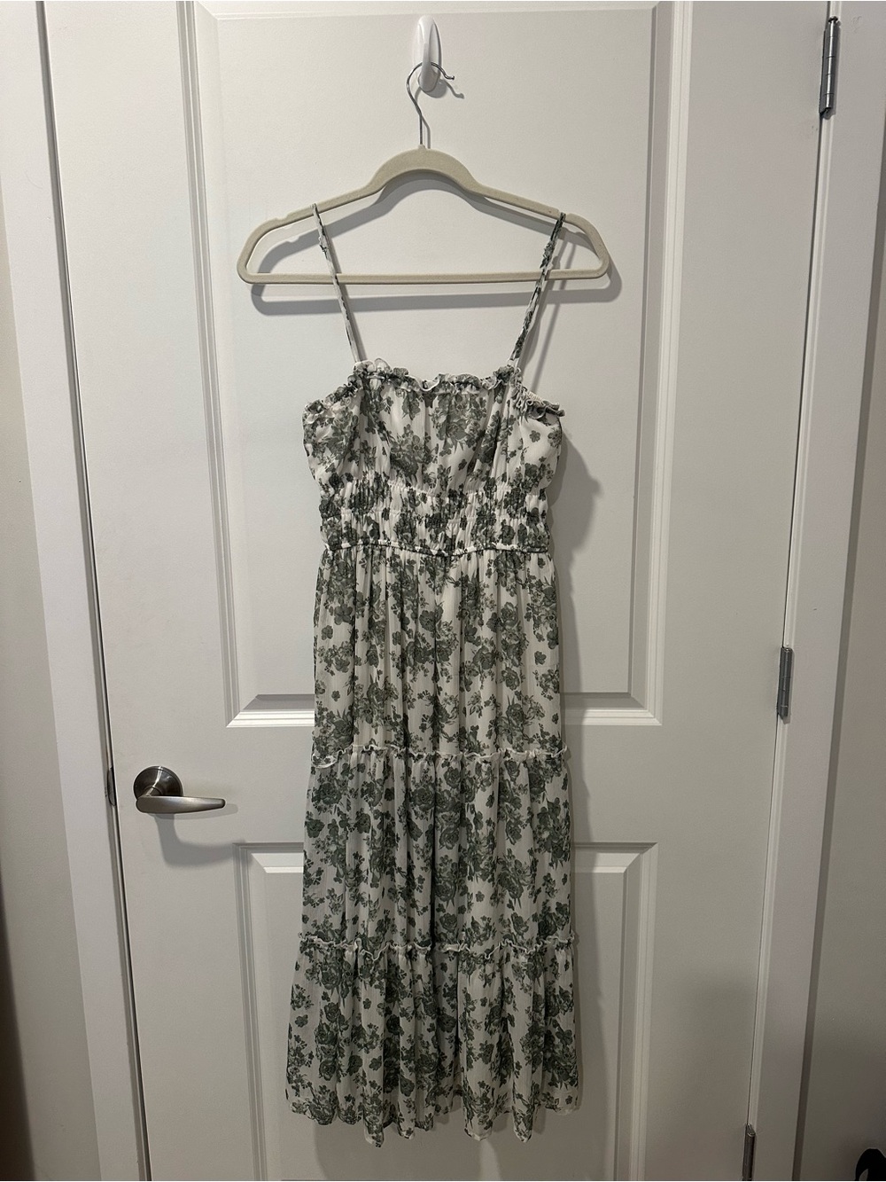 Floral Smocked Tiered Maxi Dress - Green/White